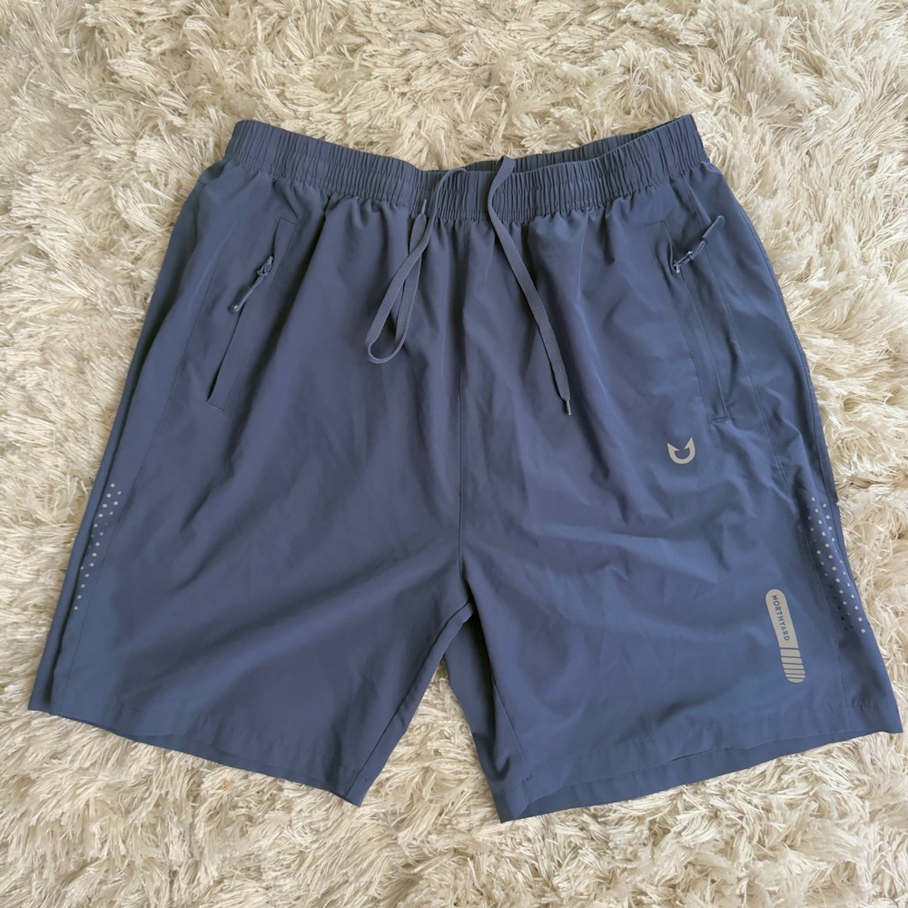 Northyard Men Blue Athletic Gym Running Shorts XL Techwear Reflective Stretch 7"